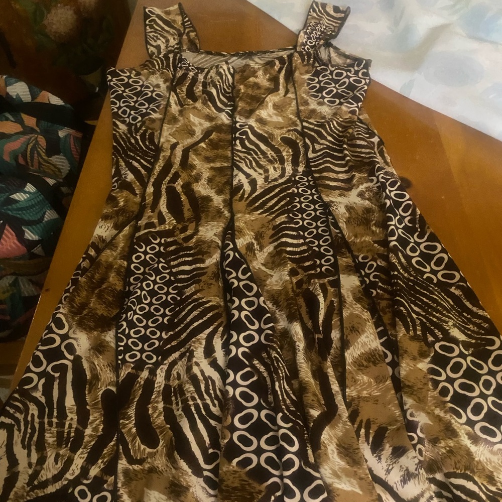 Vintage Scoop Neck Tiger Stripe Sleeveless Dress Fit and Flare Women XL - Picture 4 of 14